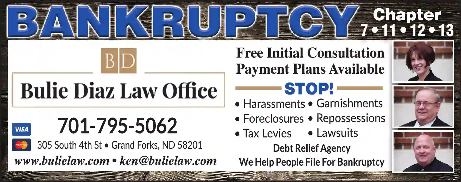 Attorneys - Bankruptcy print ad for Bulie ^ Diaz Law Office