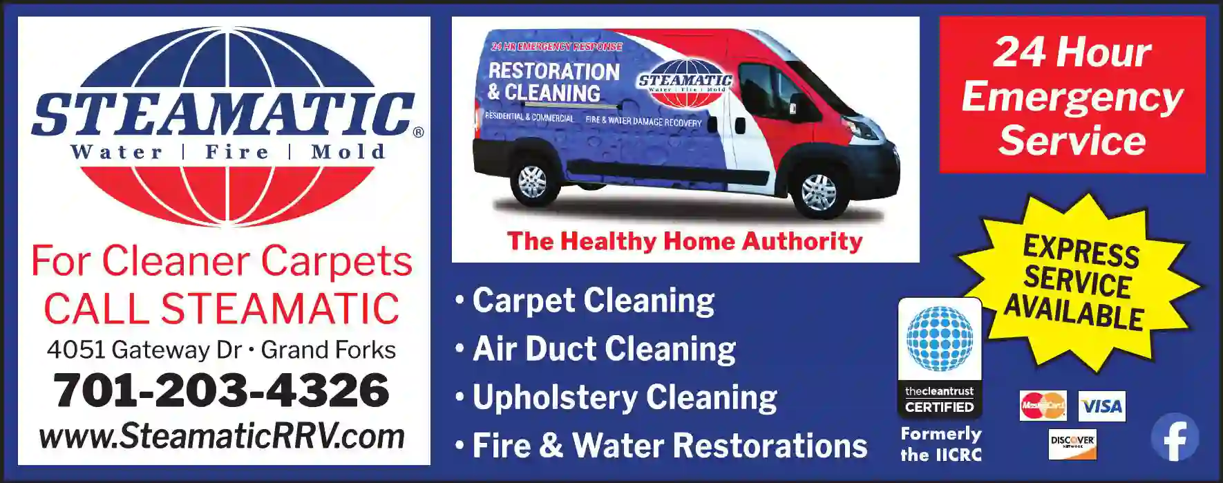 Carpet Rug & Upholstery Cleaners print ad for Steamatic of Grand Forks