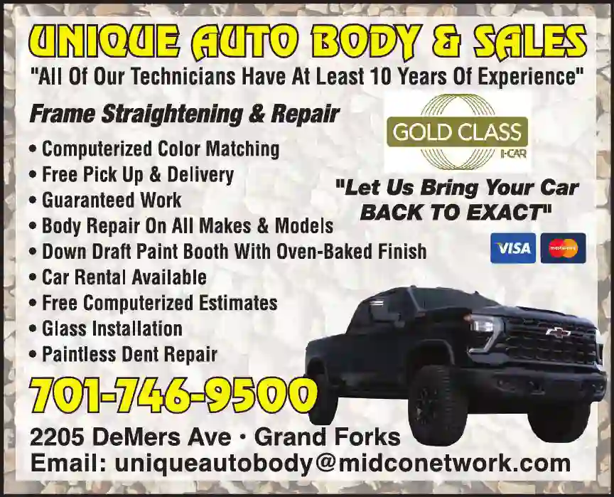 Auto Body Repair & Paint print ad for Unique Auto Body & Sales