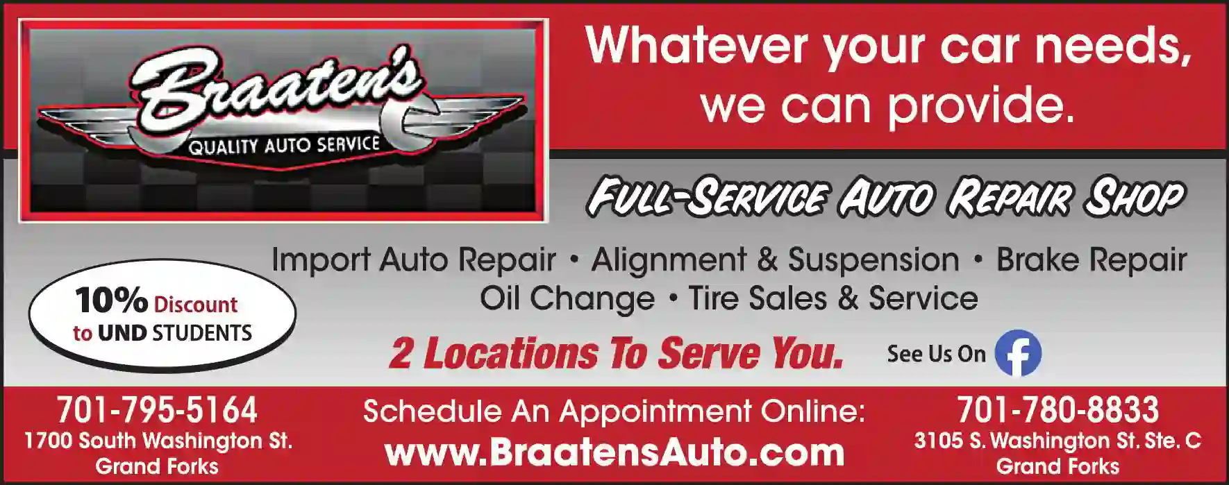 Auto Repair & Service print ad for Braaten's Auto Service