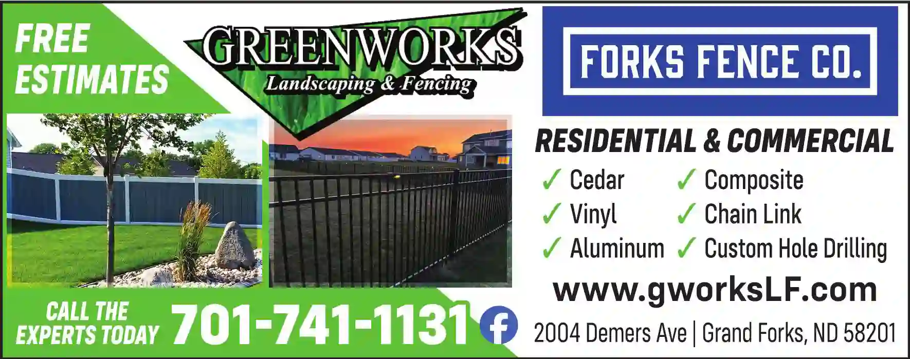 Fence print ad for GreenWorks Landscaping & Forks Fence Co