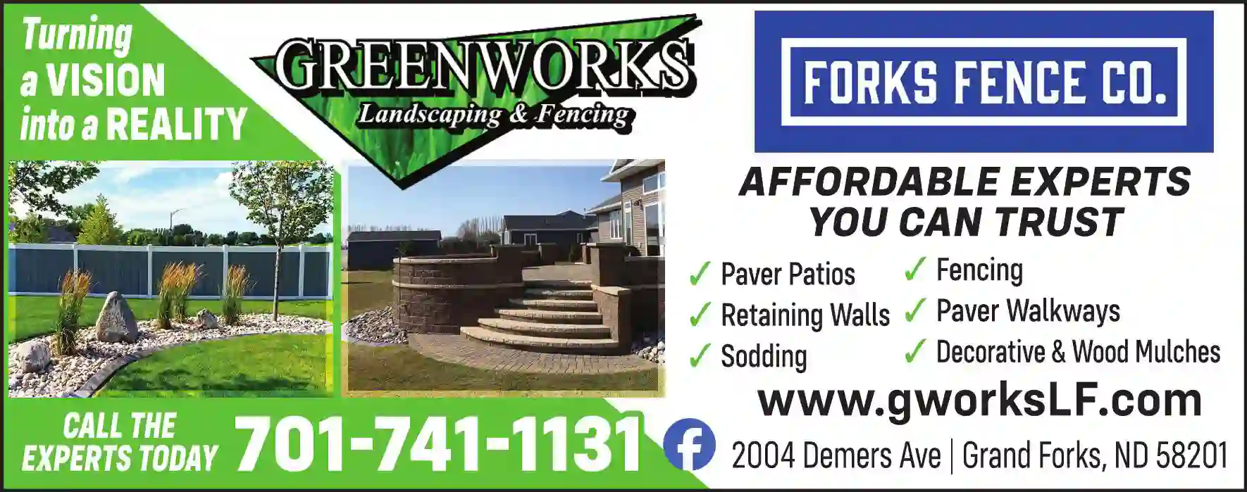 Landscape Contractors print ad for GreenWorks Landscaping & Forks Fence Co