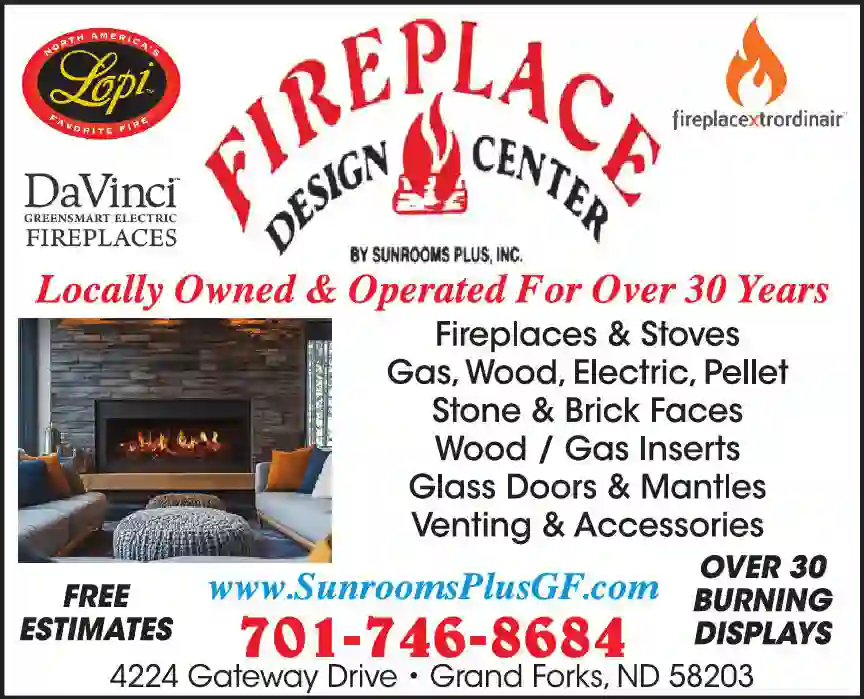 Fireplaces print ad for Sunrooms Plus Inc
