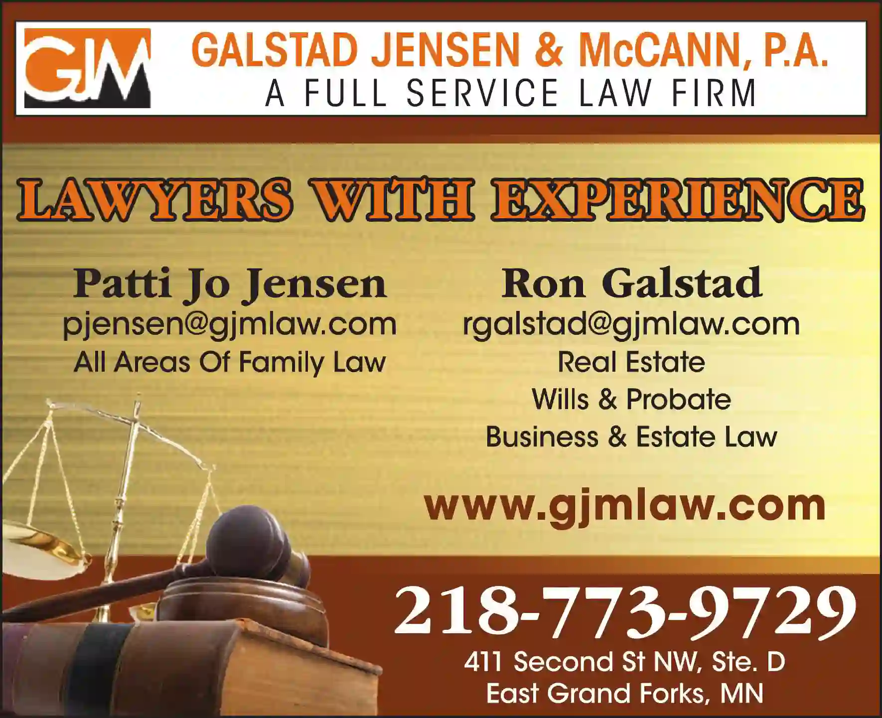 Attorneys - Divorce/Family/Guardianship print ad for Galstad Jensen & McCann PA