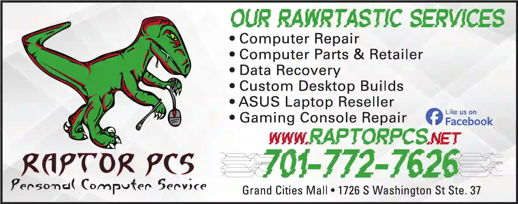 Computers - Service & Repair print ad for Raptor PCS