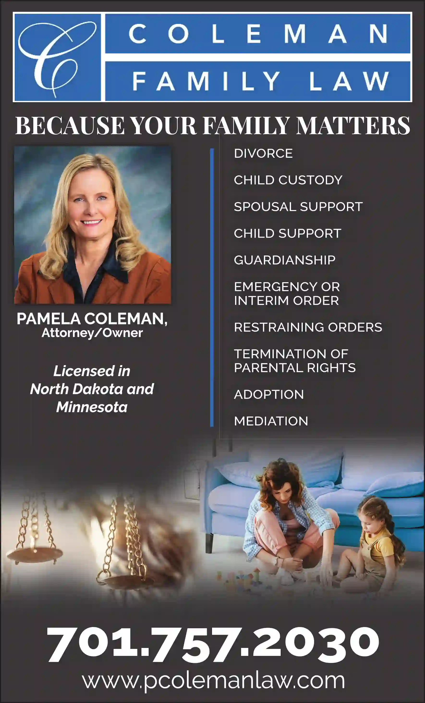 Attorneys - Divorce/Family/Guardianship print ad for Coleman Family Law