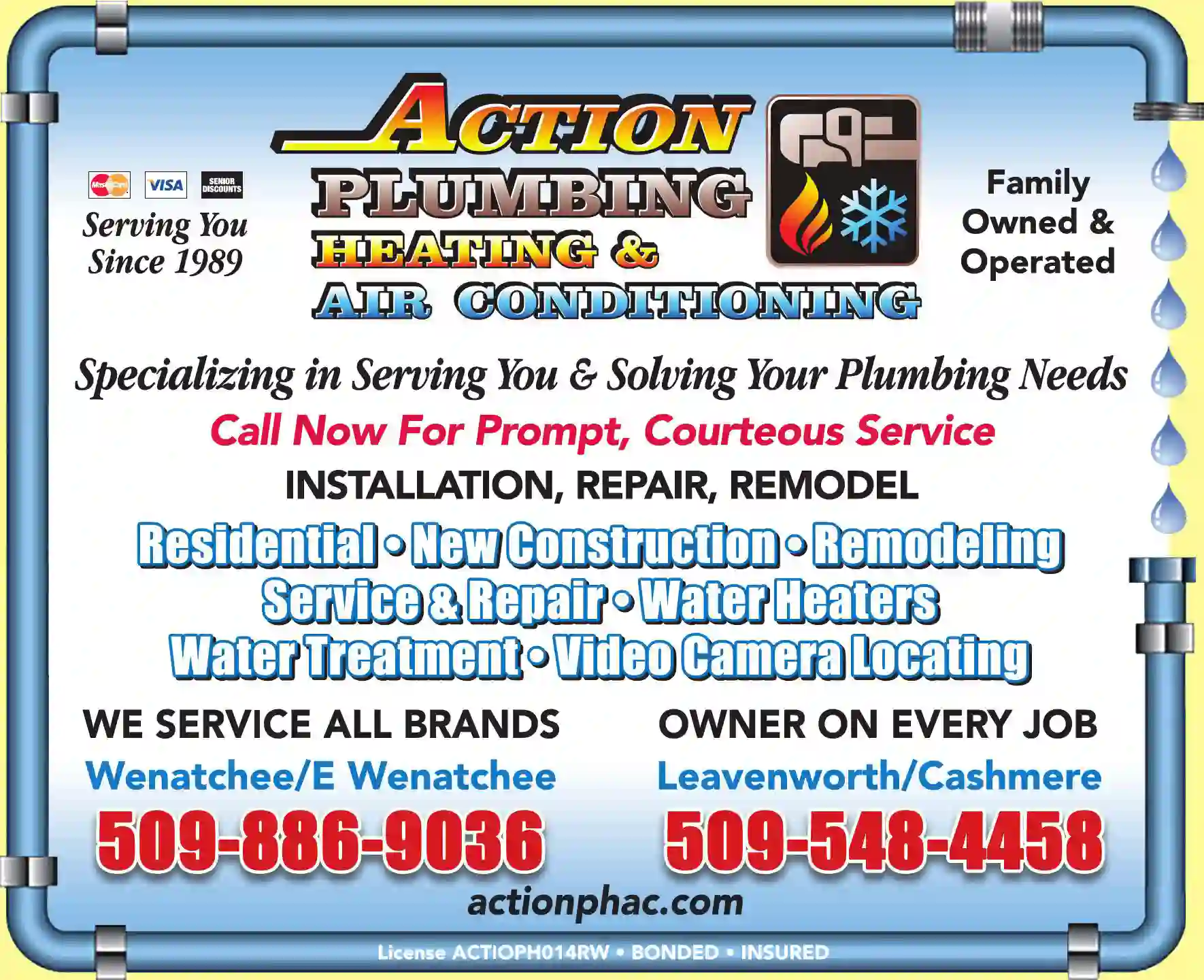 Plumbing Contractors print ad for Action Plumbing Heating & Air Conditioning