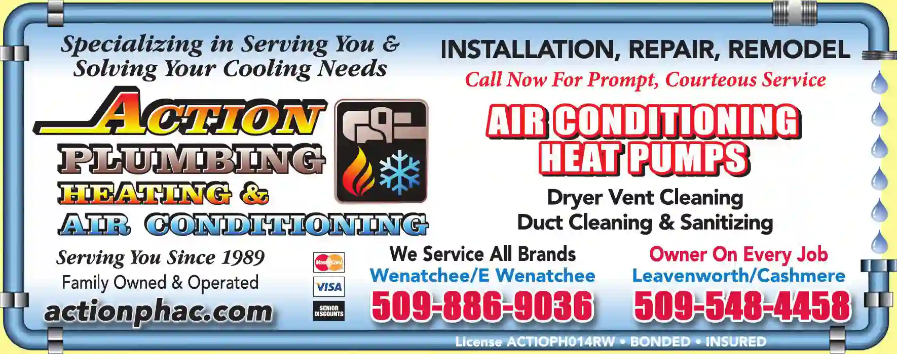Air Conditioning - Contractors print ad for Action Plumbing Heating & Air Conditioning