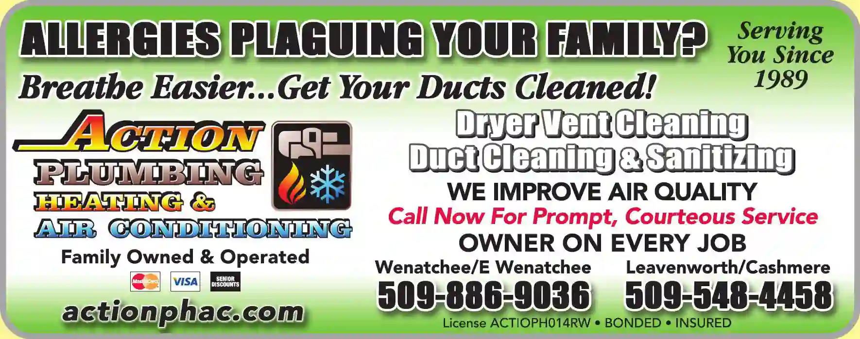 Air Duct Cleaning print ad for Action Plumbing Heating & Air Conditioning