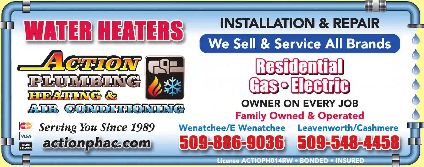 Water Heaters - Service & Repair print ad for Action Plumbing Heating & Air Conditioning