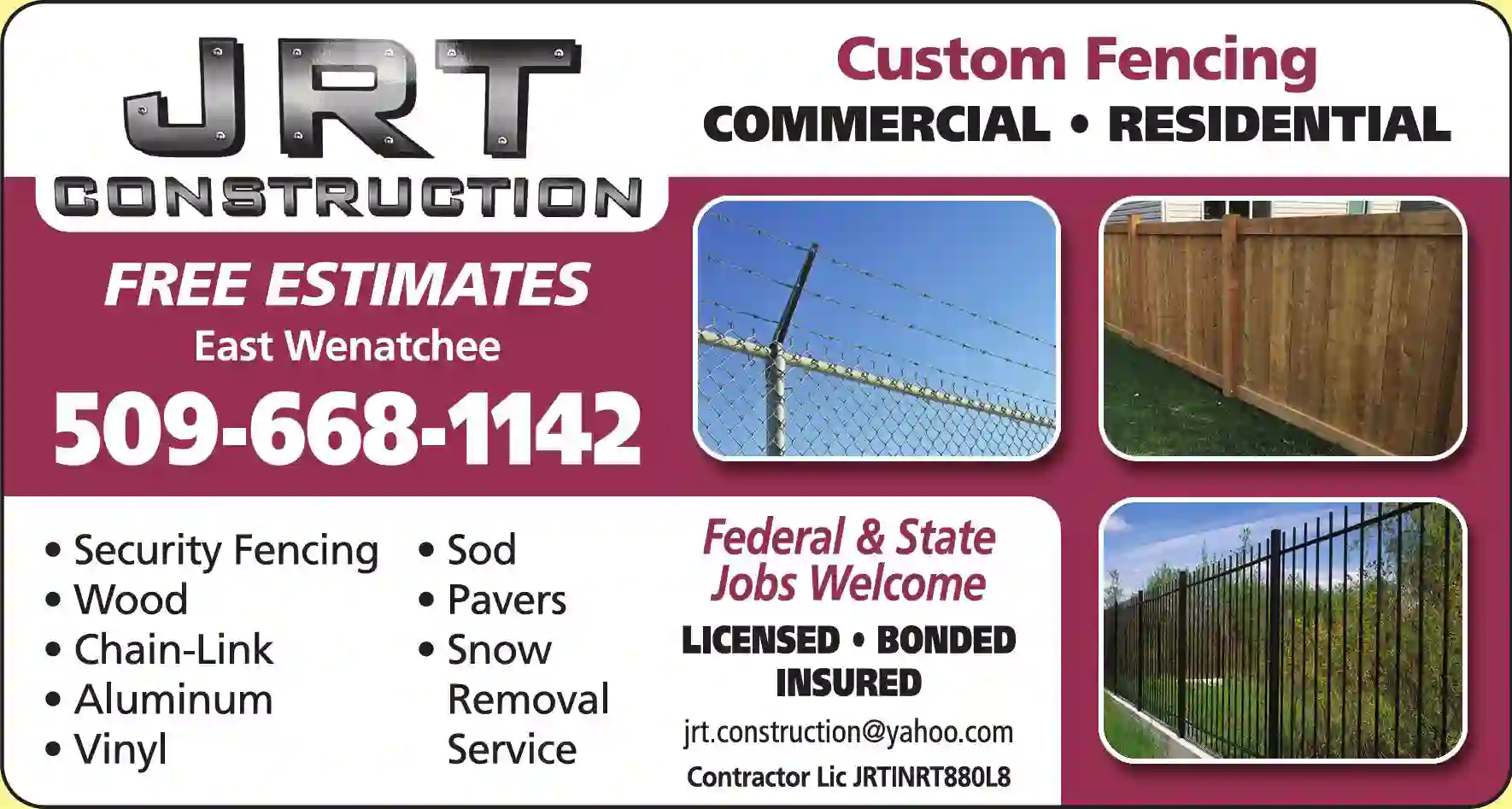 Fencing Contractors print ad for JRT Incorporated