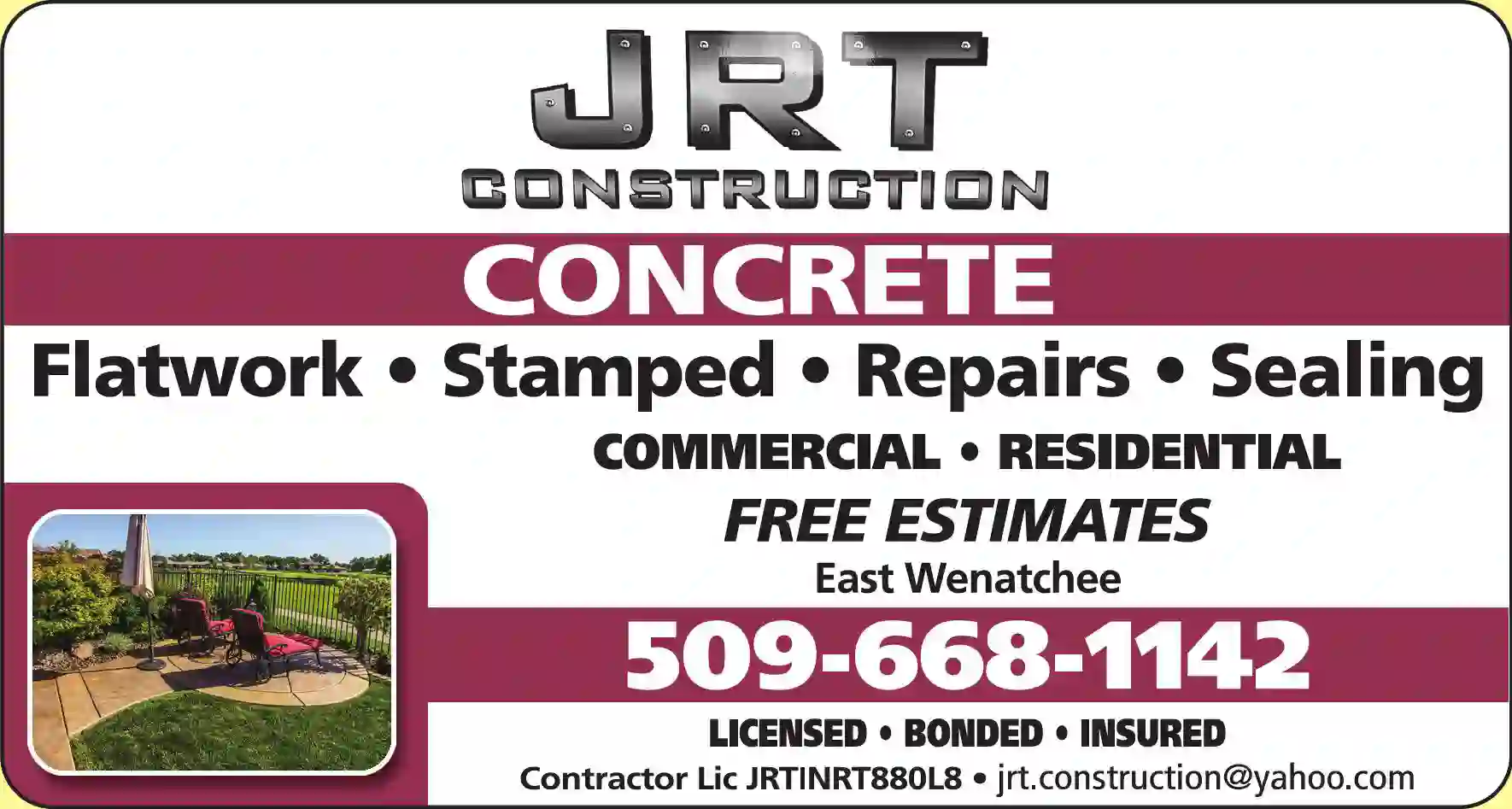 Concrete Contractors print ad for JRT Incorporated