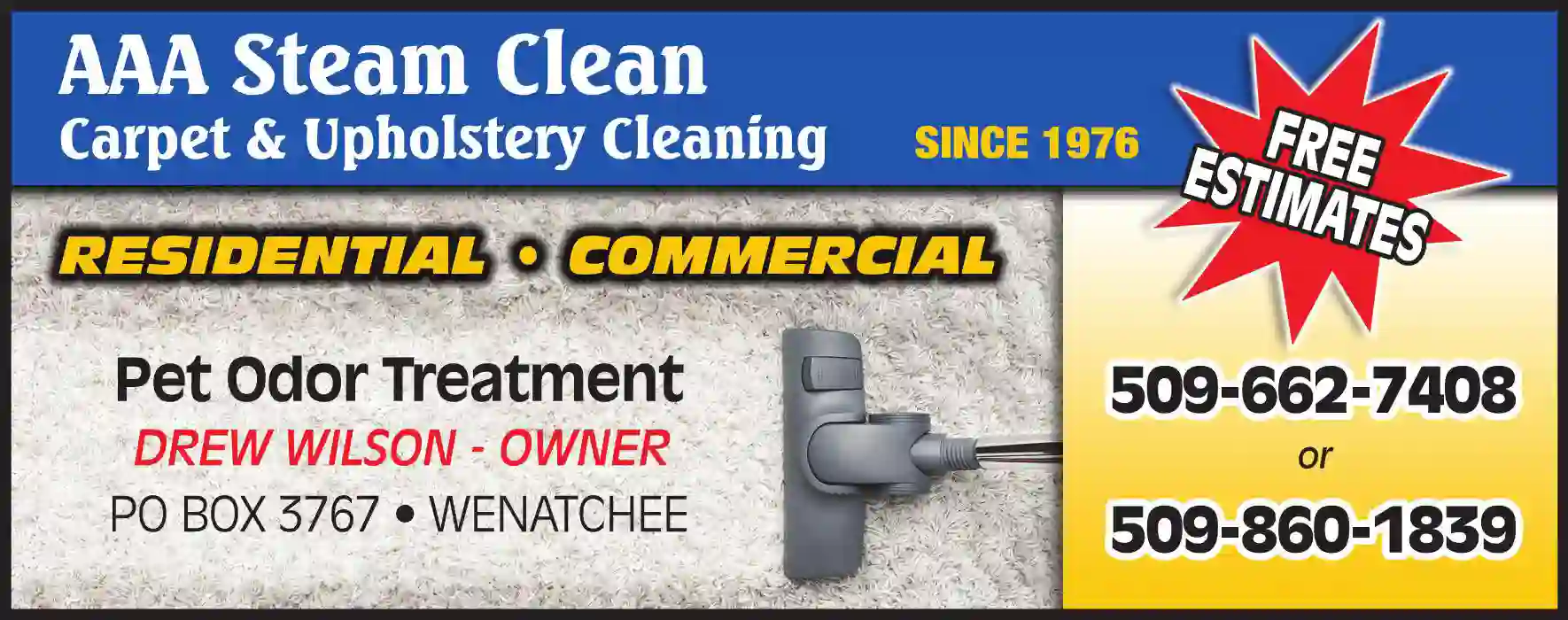 Carpet Rug & Upholstery Cleaners print ad for AAA Steam Clean