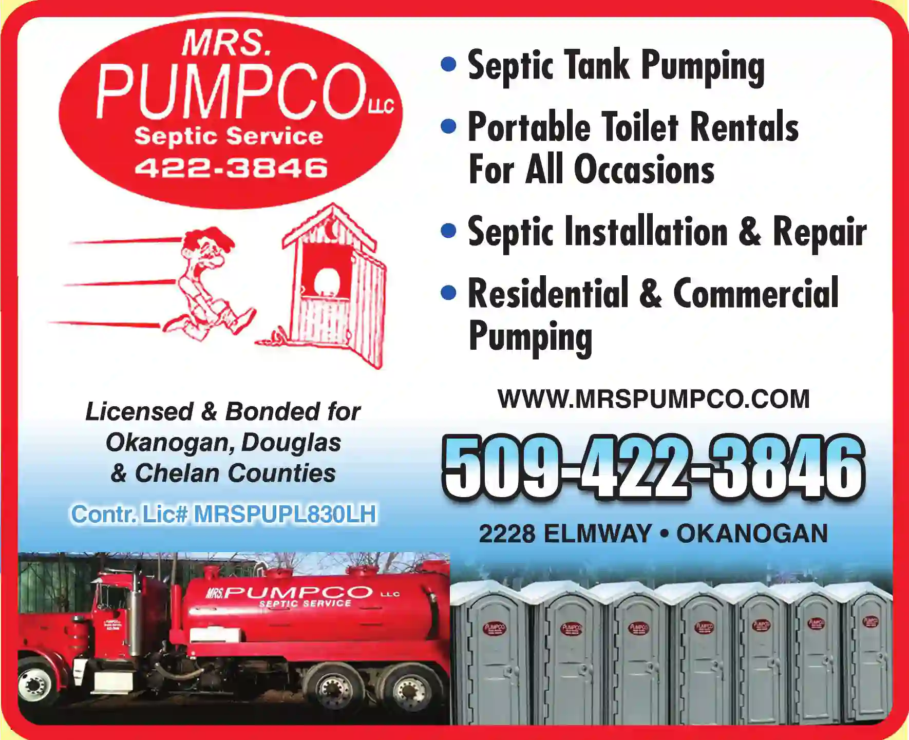 Septic Tanks & Systems - Cleaning print ad for Mrs. Pumpco LLC
