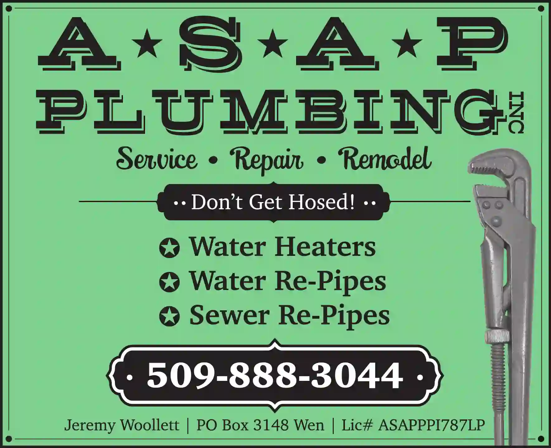 Plumbing Contractors print ad for ASAP Plumbing Repair & Remodel