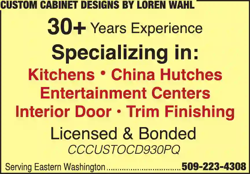 Kitchen Remodeling print ad for Custom Cabinet Designs By Loren Wahl