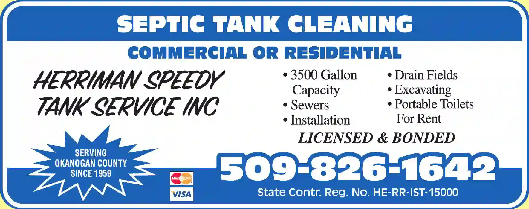 Toilets - Portable print ad for Herriman Speedy Tank Service Inc