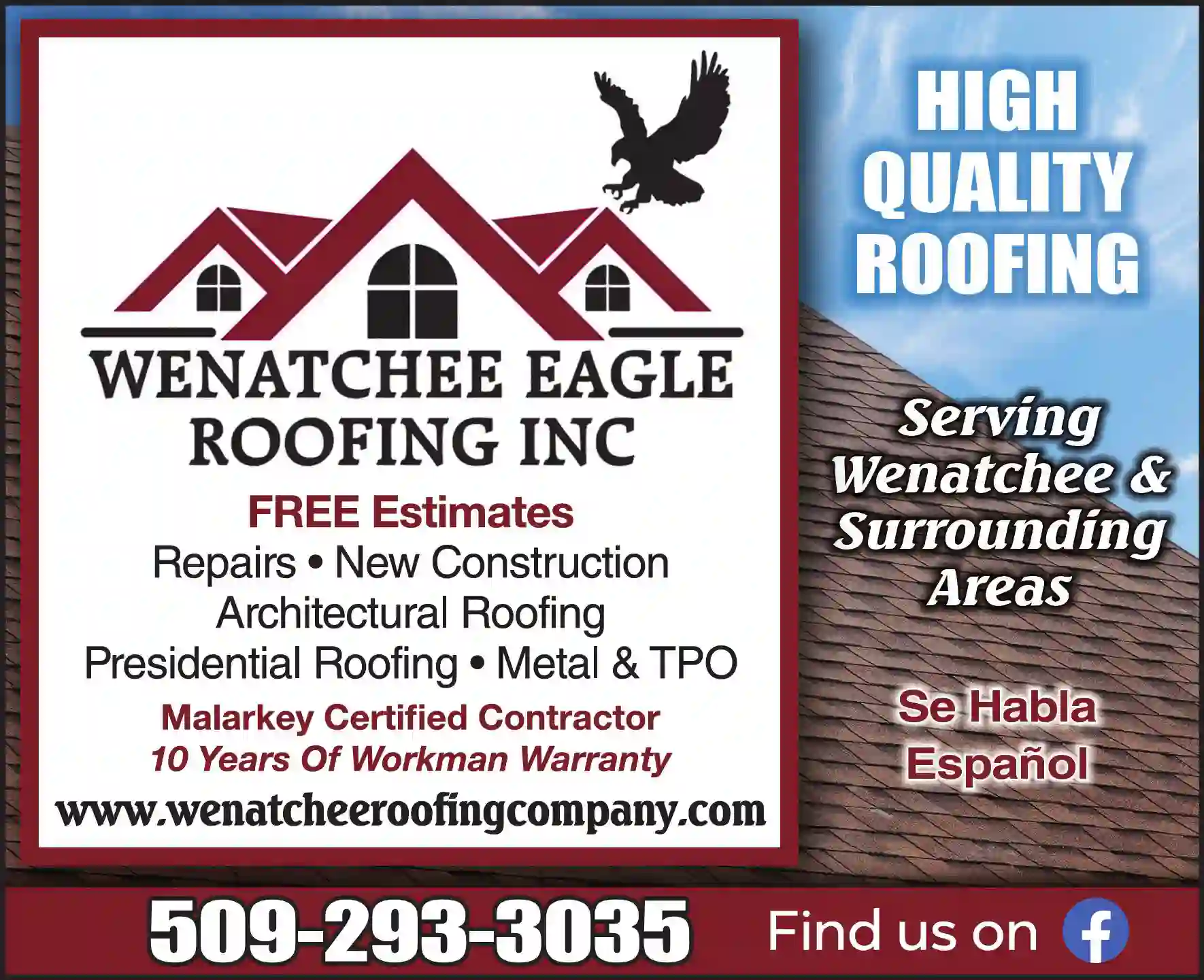 Roofing Contractors print ad for Wenatchee Eagle Roofing Inc
