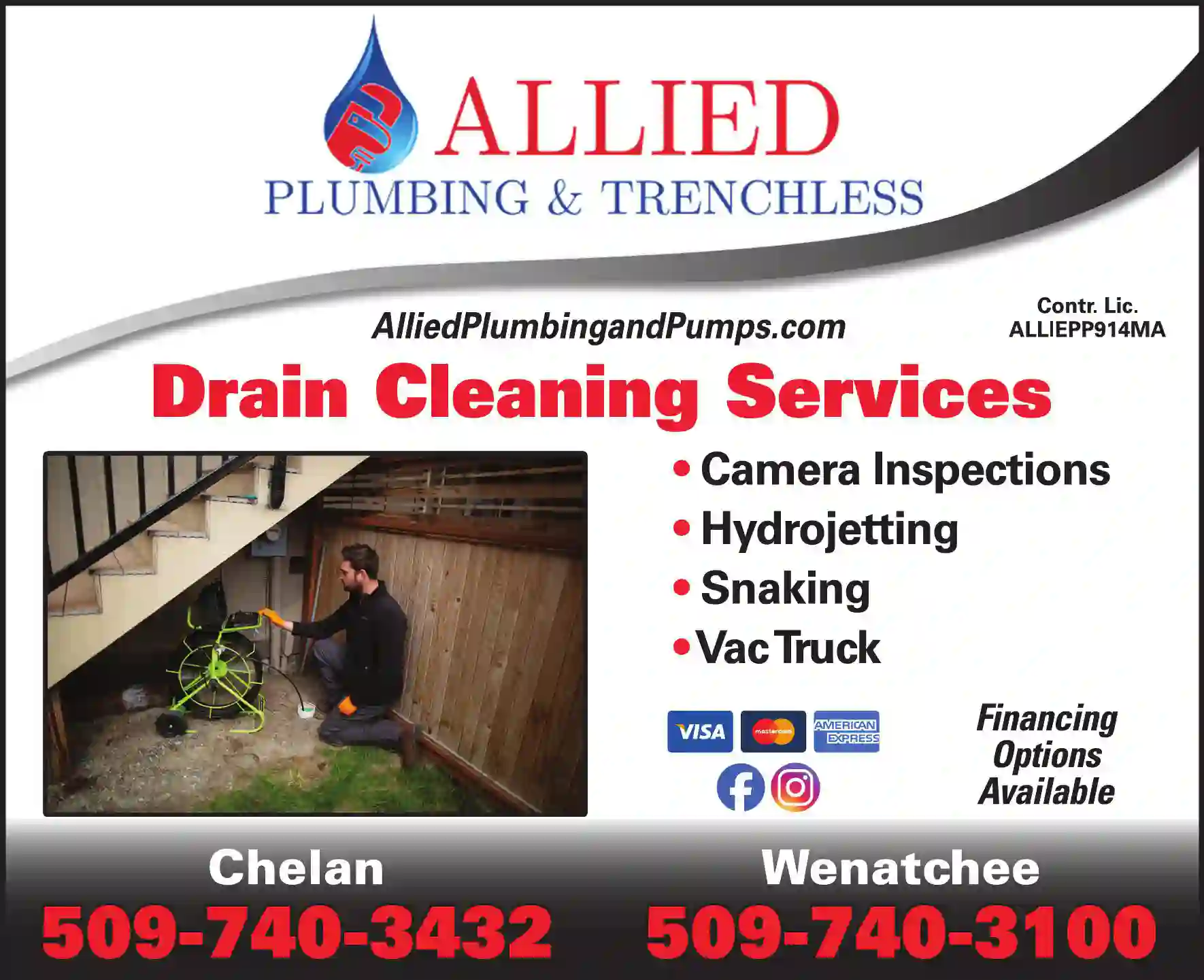 Plumbing Drains & Sewer Cleaning print ad for Allied Plumbing