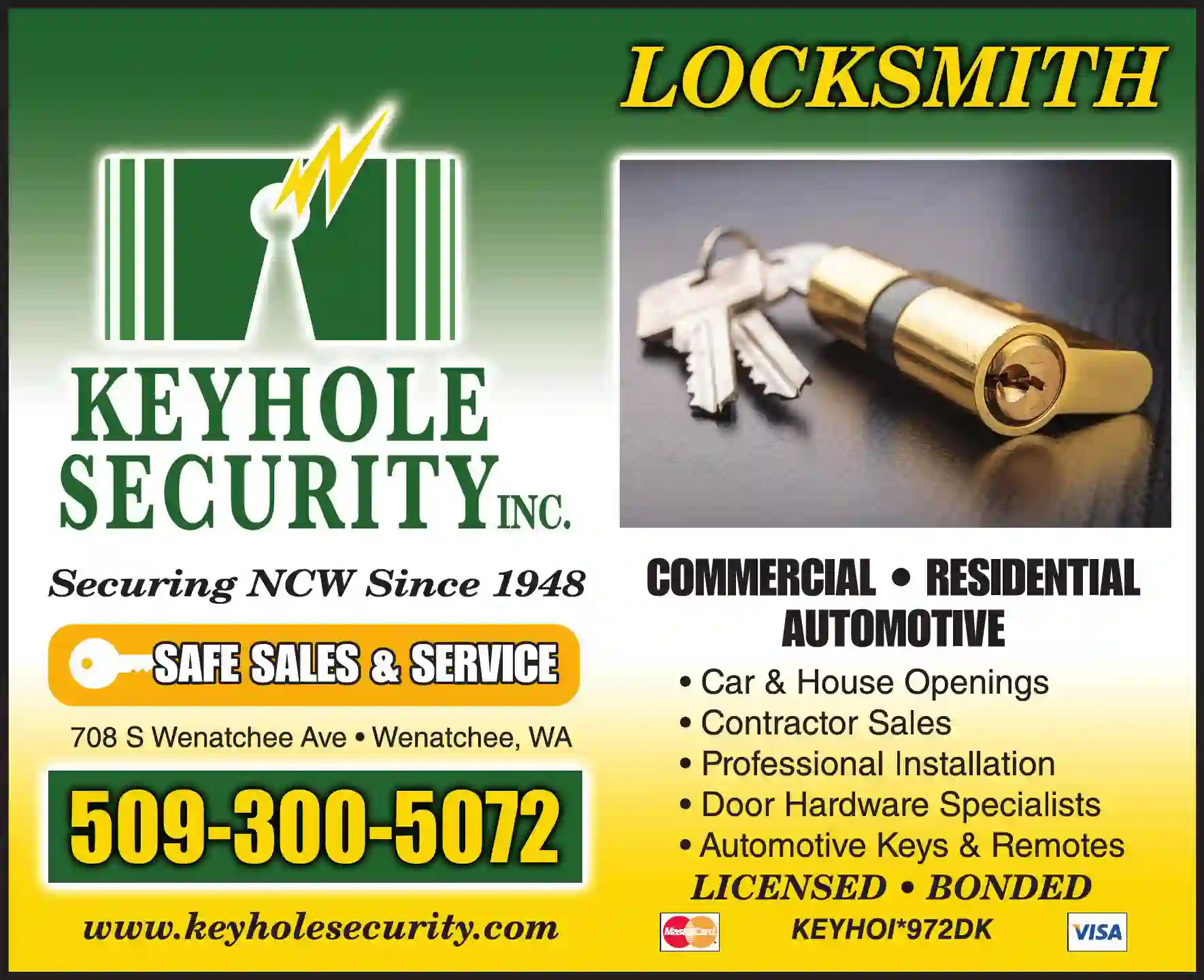 Locks & Locksmiths print ad for Keyhole Security Inc