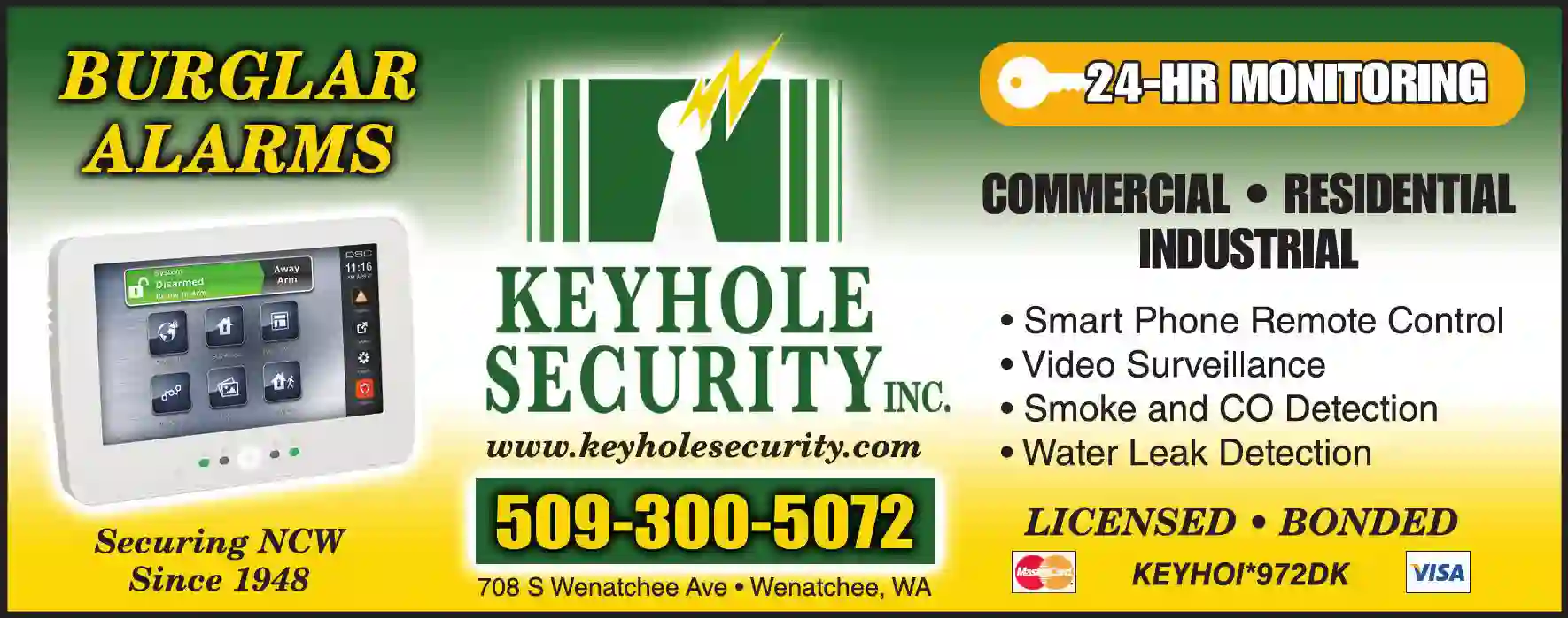 Burglar Alarms & Monitoring print ad for Keyhole Security Inc