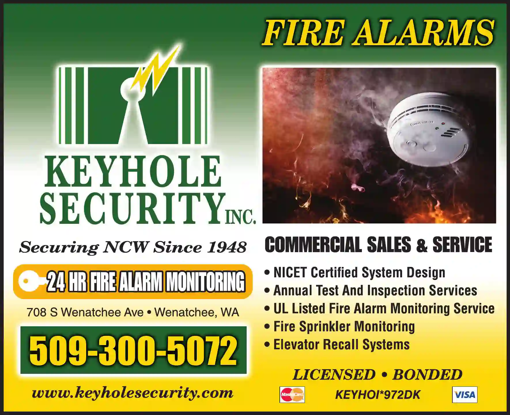 Fire Alarm Systems print ad for Keyhole Security Inc