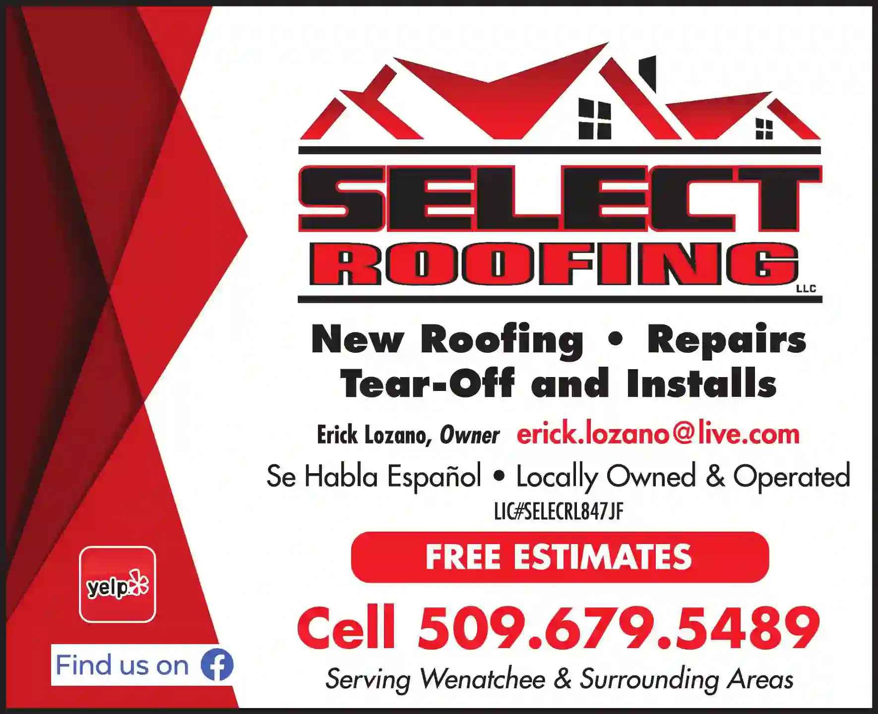 Roofing Contractors print ad for Select Roofing LLC