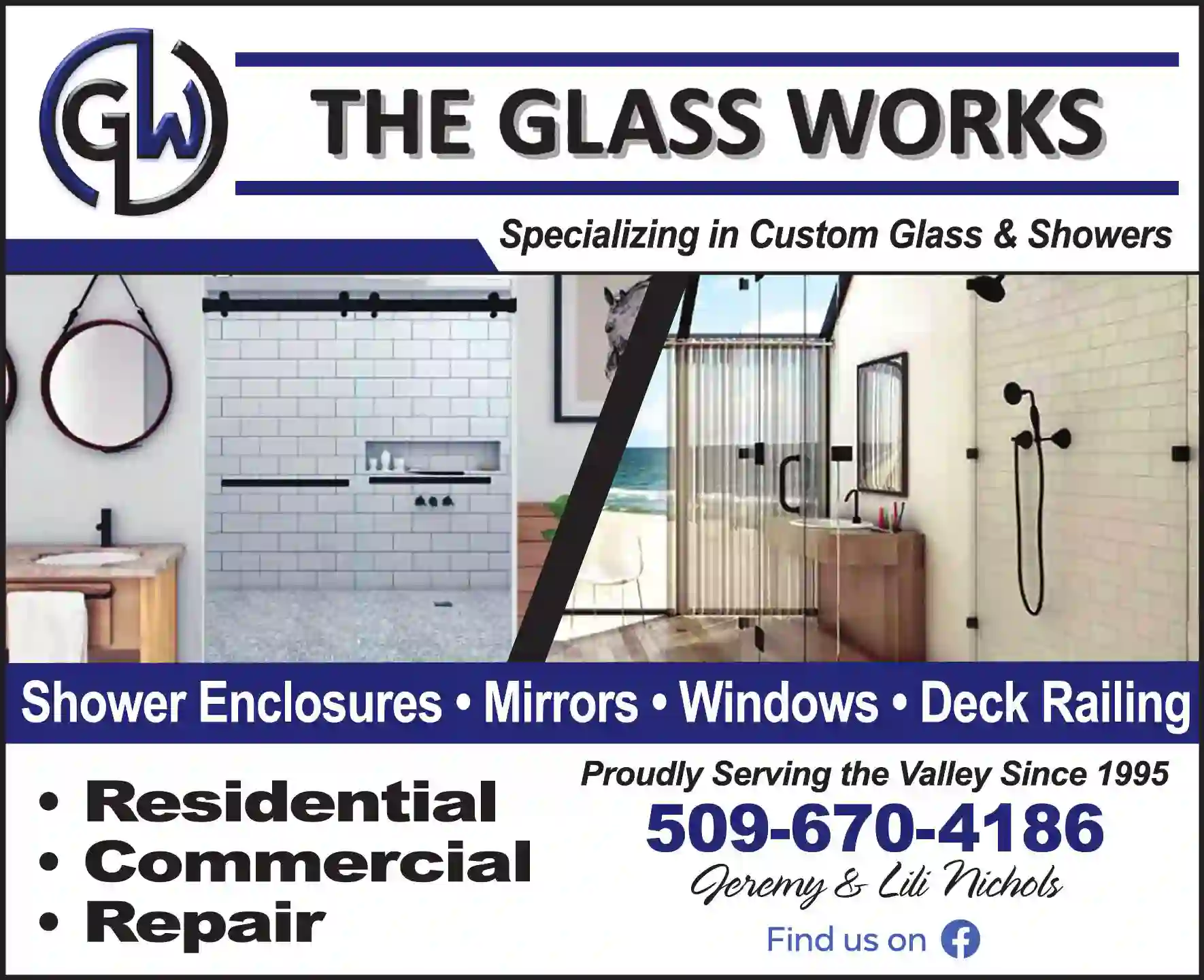 Shower Doors & Enclosures print ad for The Glass Works