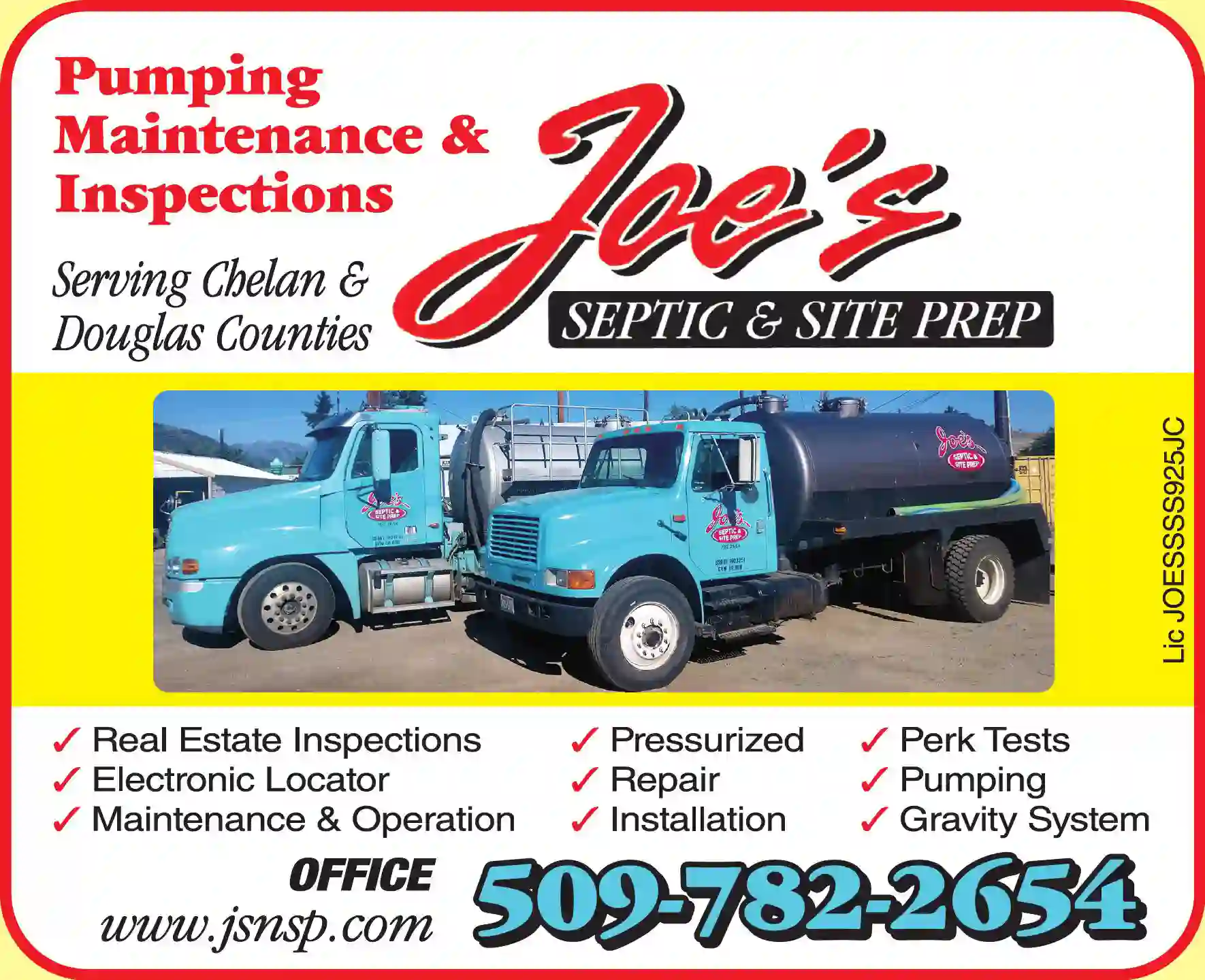 Septic Tanks & Systems - Cleaning print ad for Joe's Septic & Site Prep