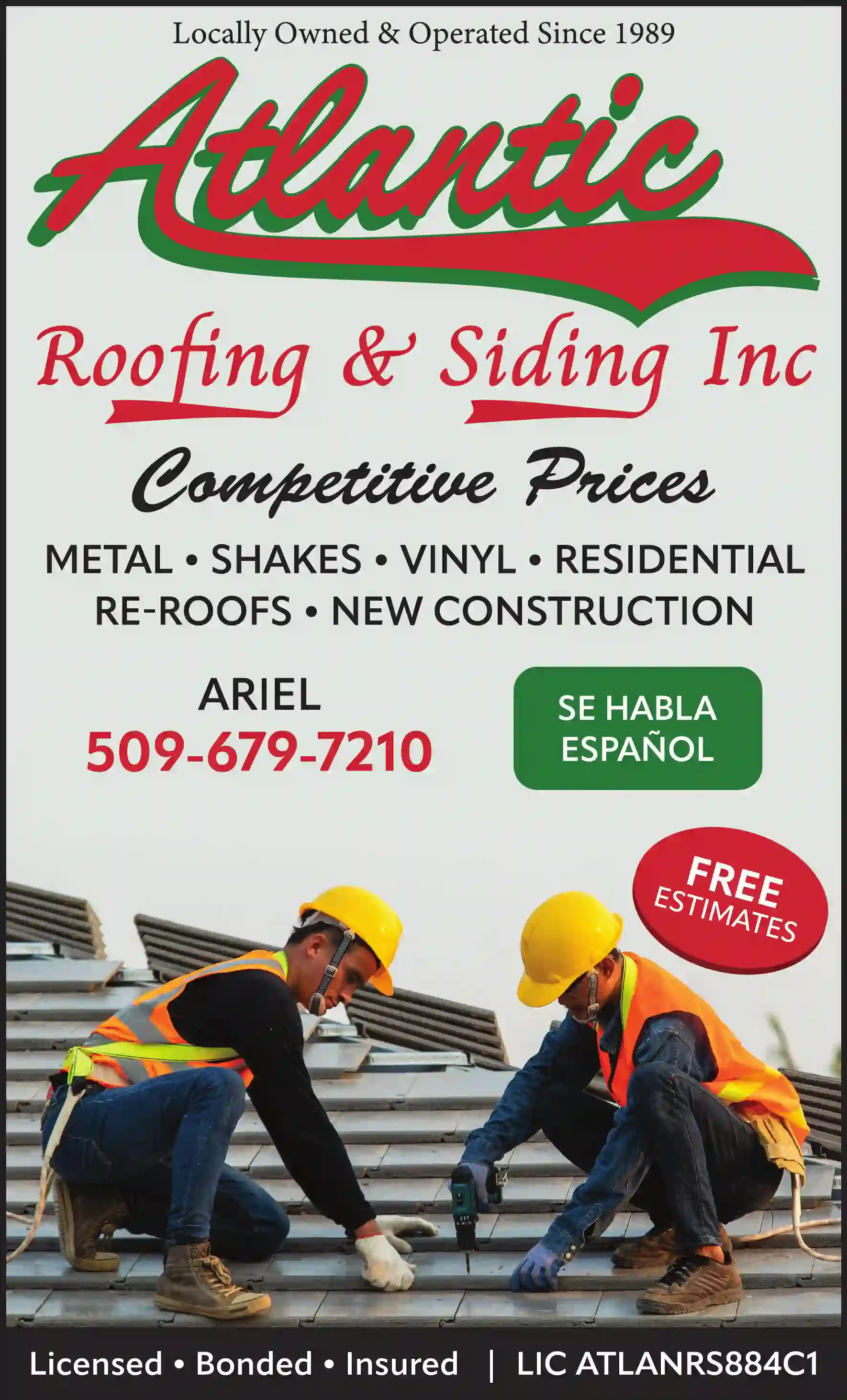 Roofing Contractors print ad for Atlantic Roofing & Siding Inc