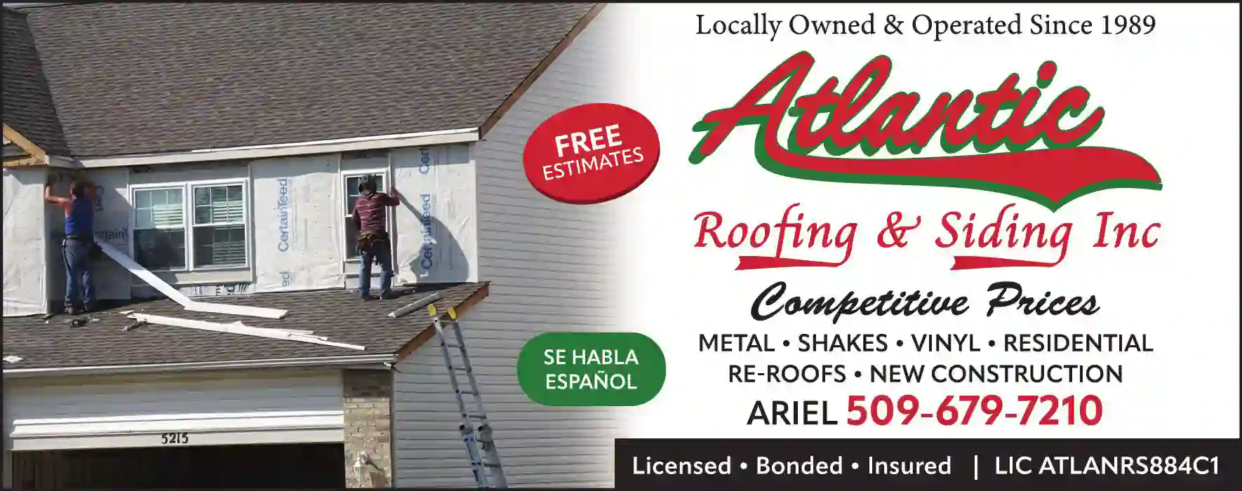 Siding Contractors print ad for Atlantic Roofing & Siding Inc