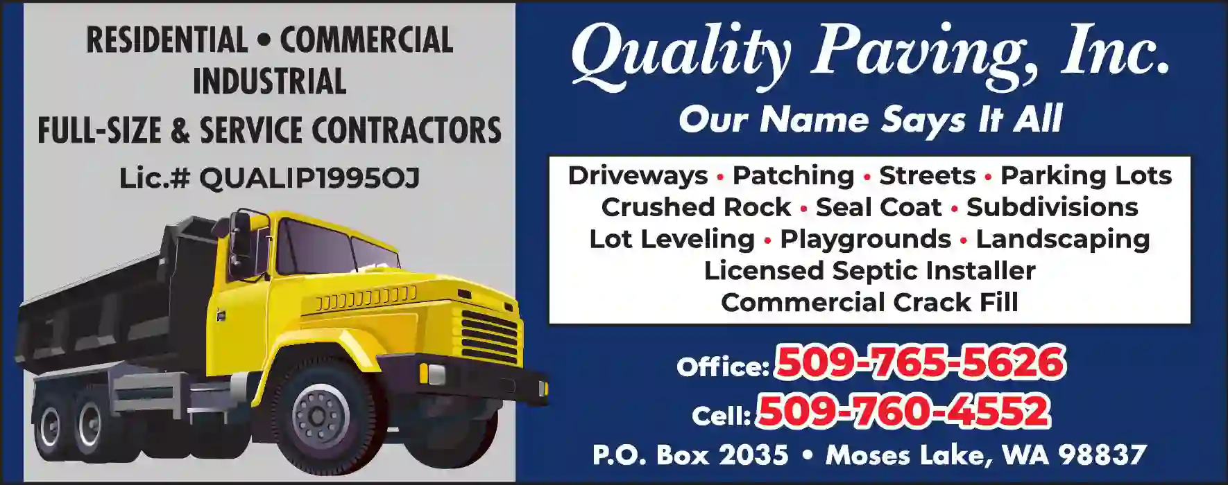 Asphalt Contractors print ad for Quality Paving Inc