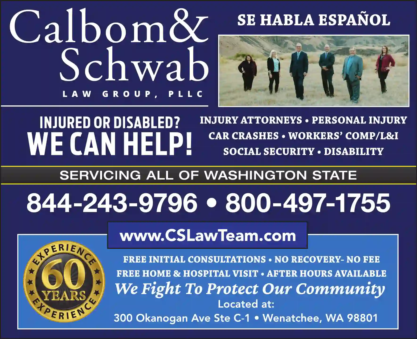 Attorneys print ad for Calbom & Schwab Law Group PLLC
