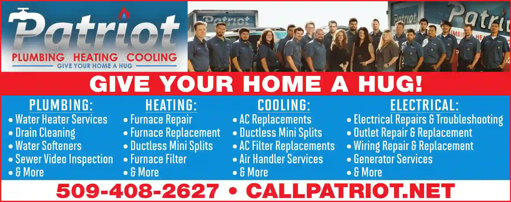 Plumbing Contractors print ad for Patriot Plumbing Heating & Cooling Inc