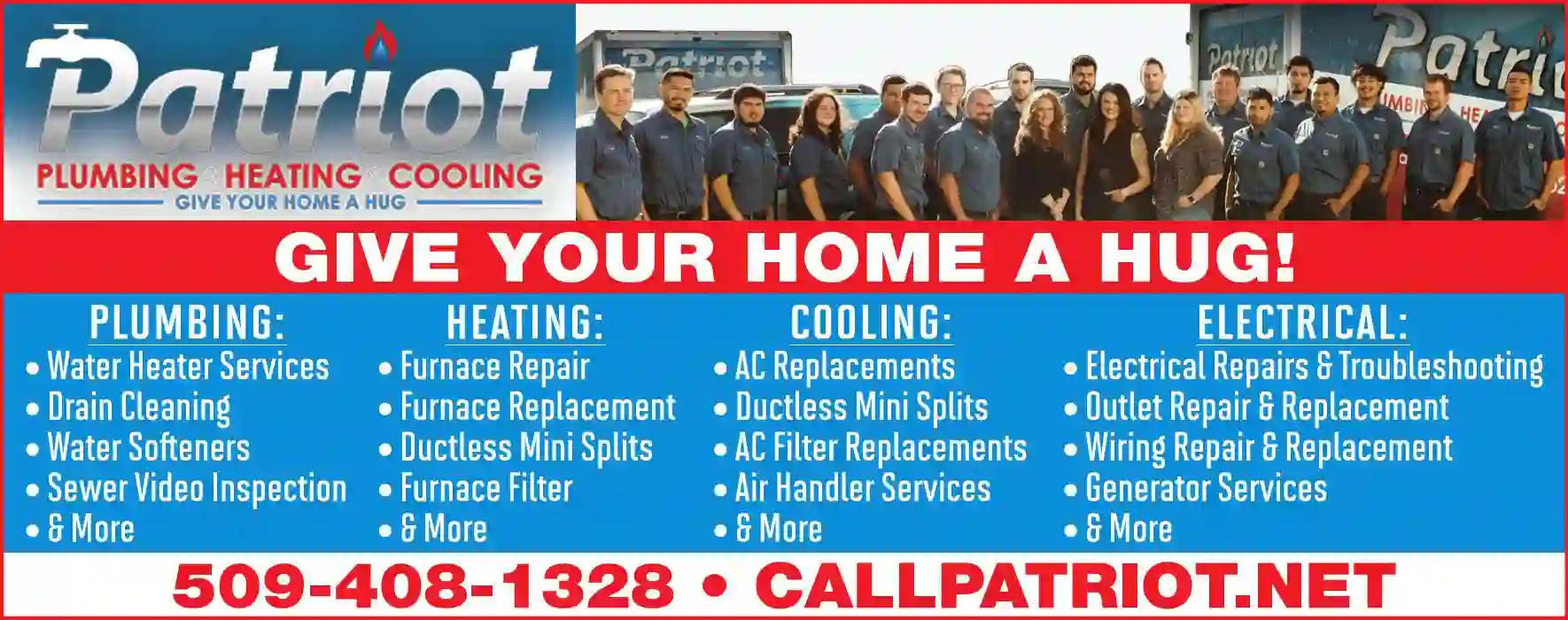Air Conditioning - Contractors print ad for Patriot Plumbing Heating & Cooling Inc