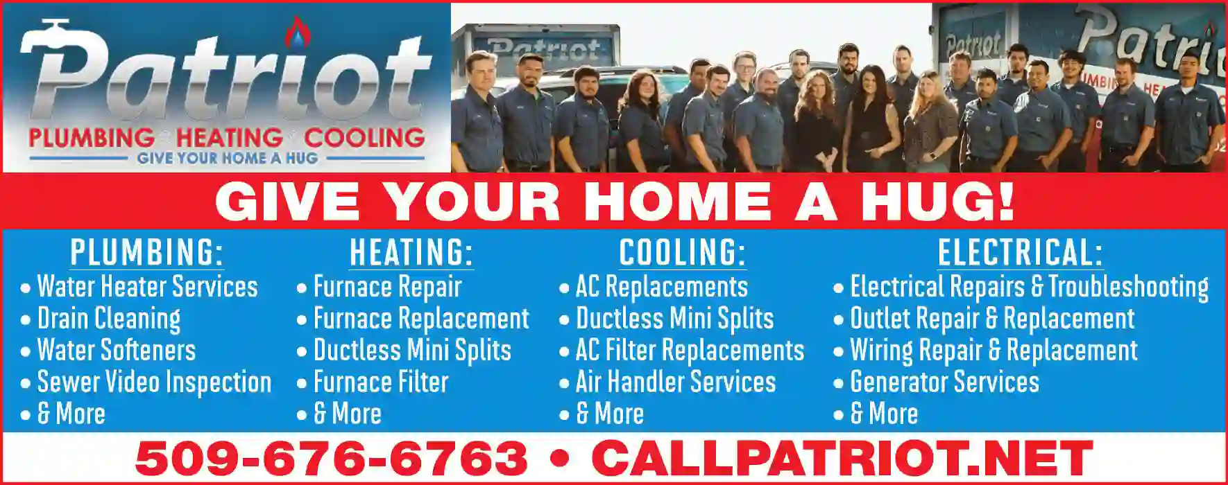 Heating Contractors print ad for Patriot Plumbing Heating & Cooling Inc