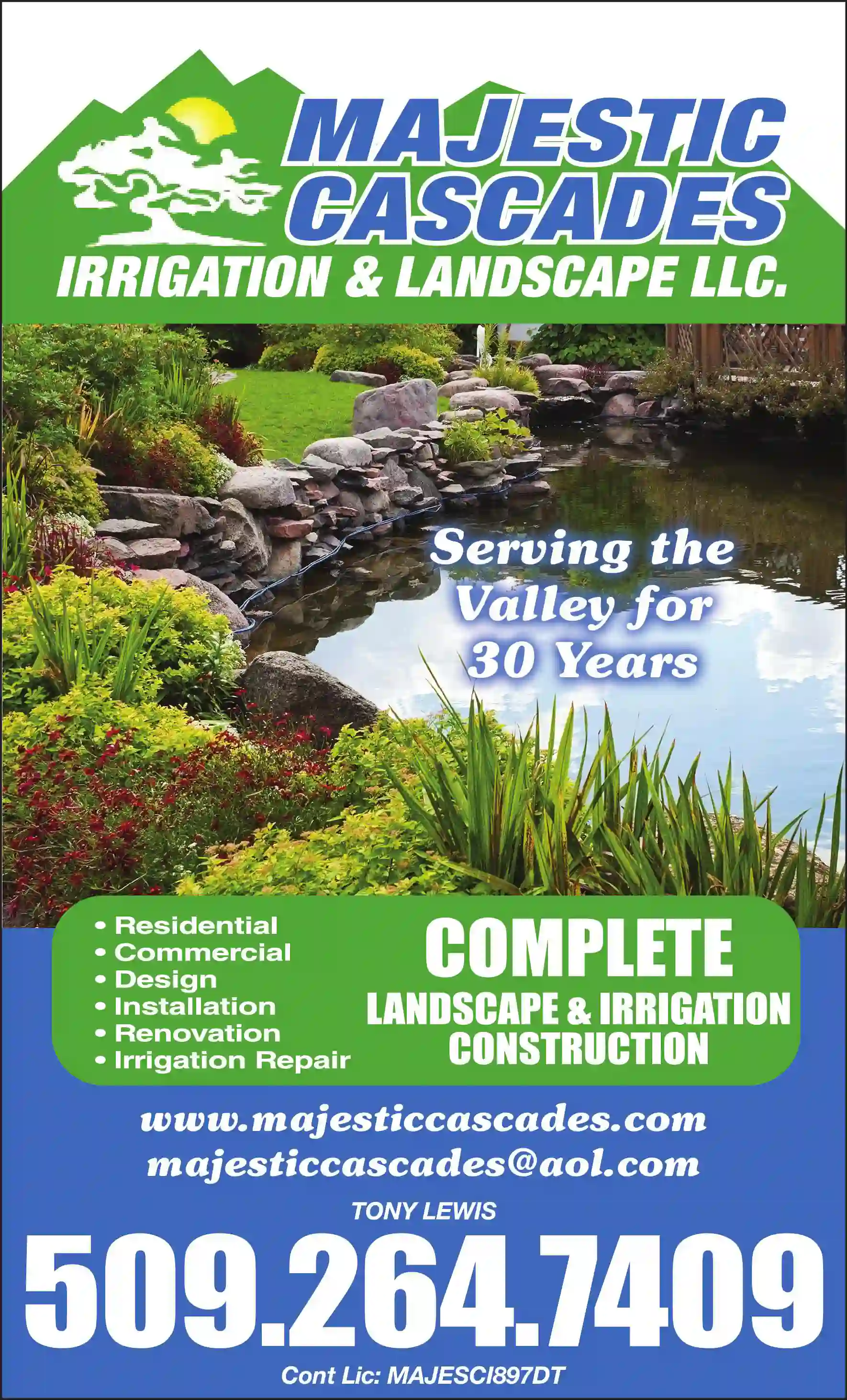 Landscape Contractors print ad for Majestic Cascades Irrigation & Landscaping LLC