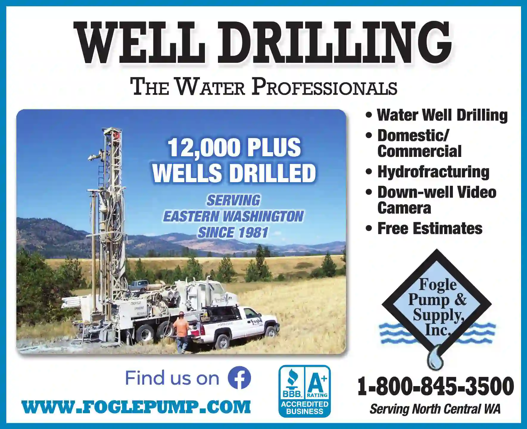 Well Drilling & Service print ad for Fogle Pump & Supply Inc