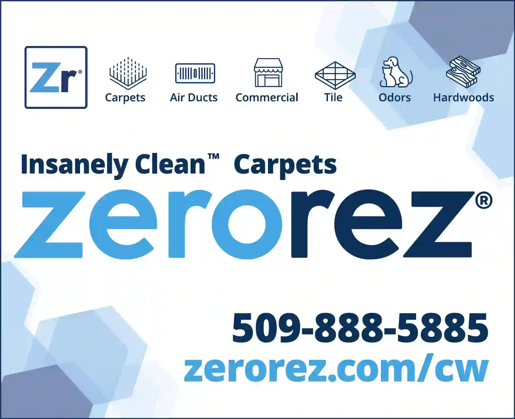 Carpet Rug & Upholstery Cleaners print ad for Zerorez Carpet & Air Duct Cleaning of Central WA