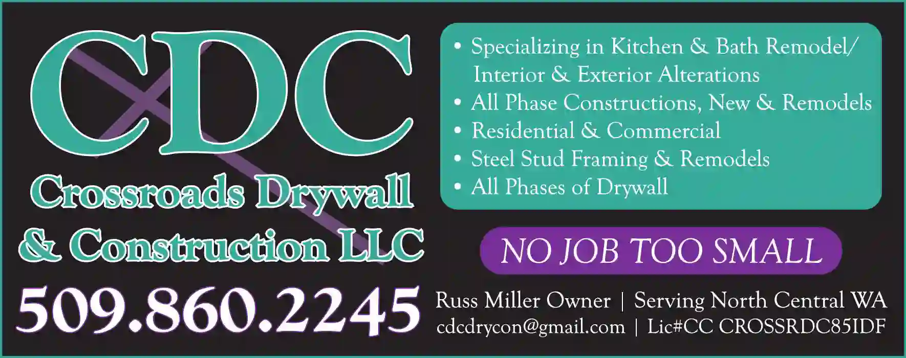 Contractors - General print ad for Crossroads Drywall & Construction LLC
