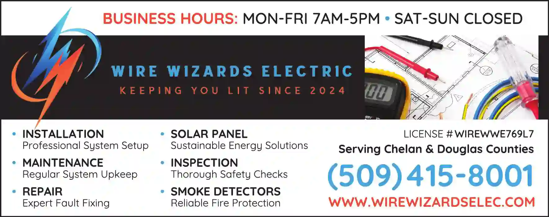Electric Contractors print ad for Wire Wizards Electric