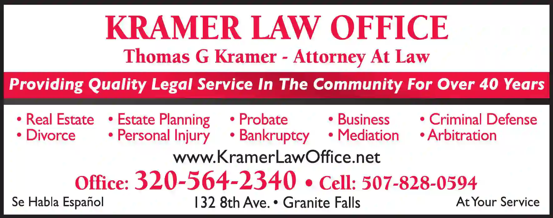 Attorneys print ad for Kramer Law Office