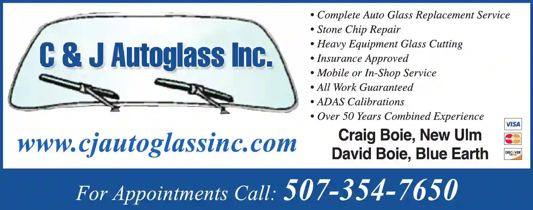 Glass - Auto, Plate, Window print ad for C & J Autoglass Inc