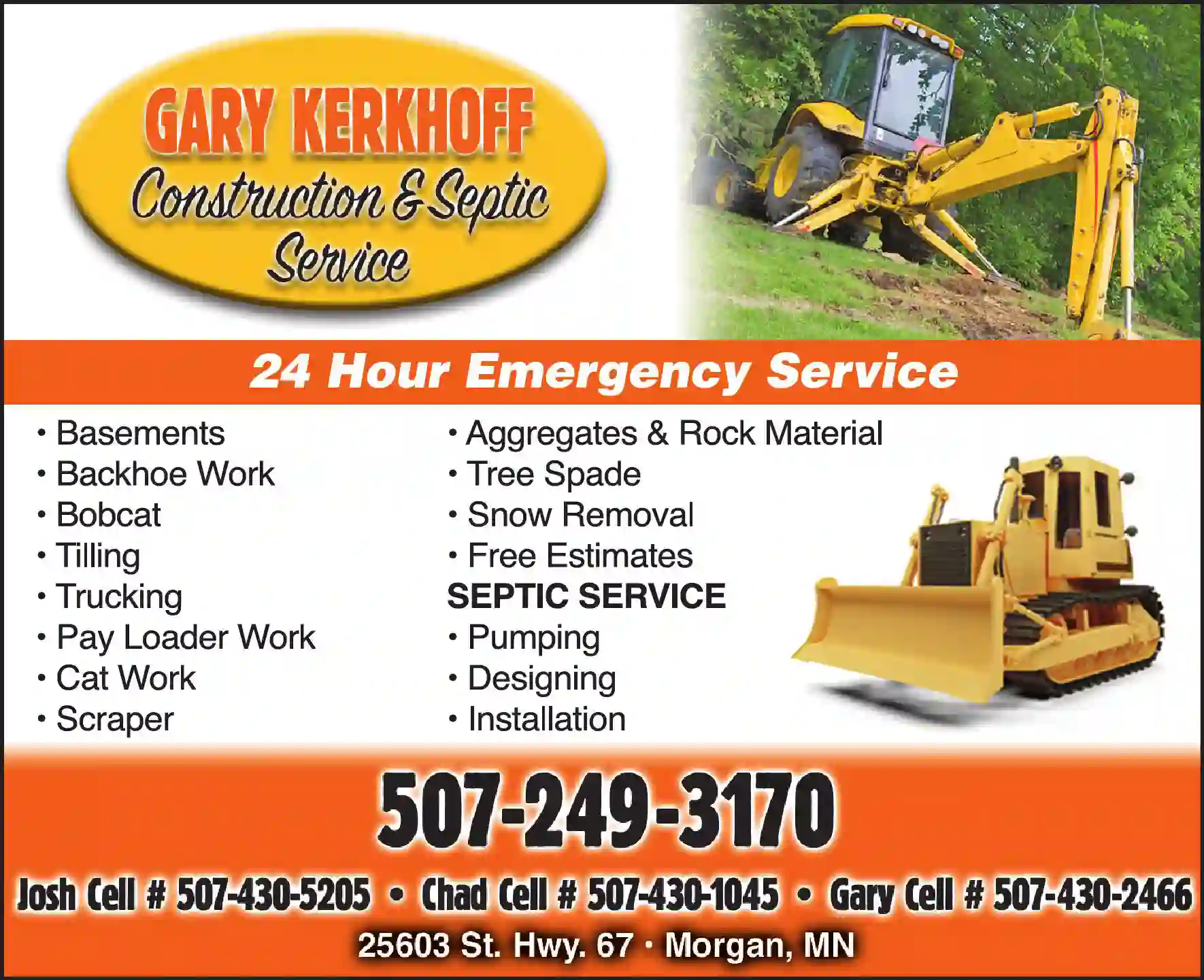 Excavating Contractors print ad for Gary Kerkhoff Construction & Septic Service