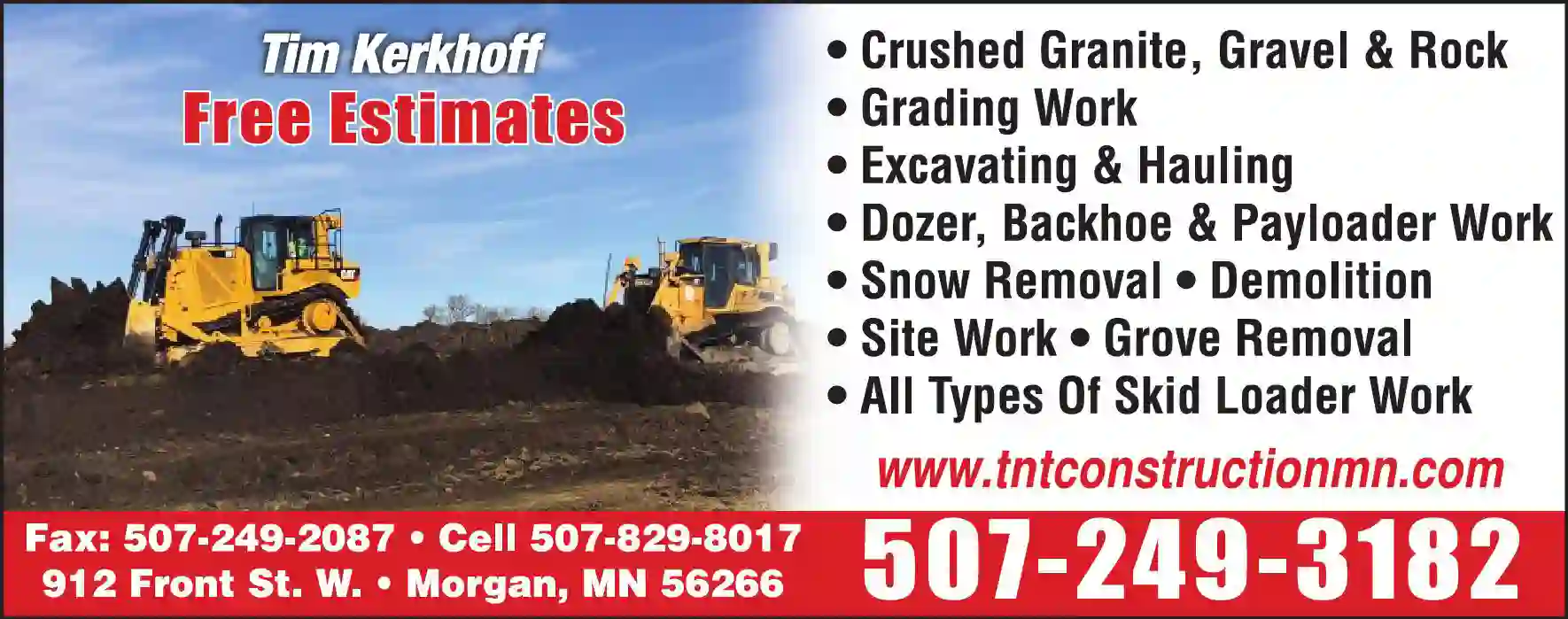 Excavating Contractors print ad for TNT Construction/Kerkhoff Inc
