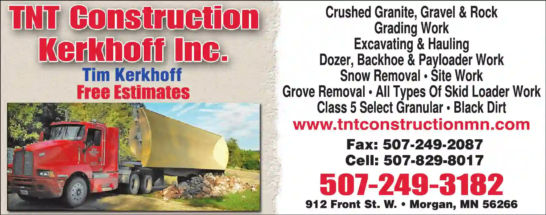 Sand & Gravel print ad for TNT Construction/Kerkhoff Inc