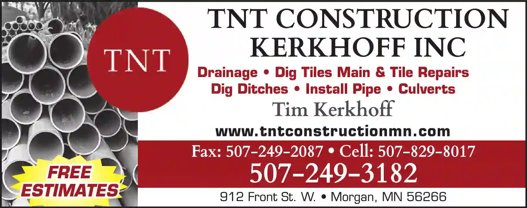 Drainage Contractors print ad for TNT Construction/Kerkhoff Inc