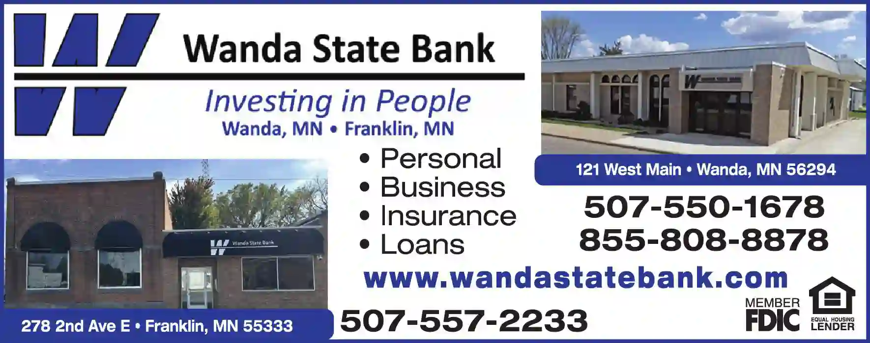 Banks print ad for Wanda State Bank