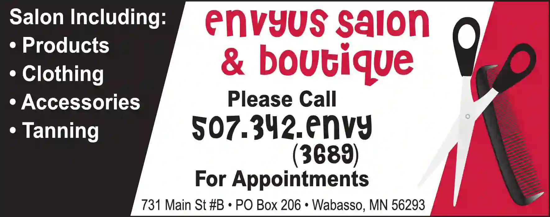 Beauty Salons & Services print ad for EnvyUs Salon & Boutique