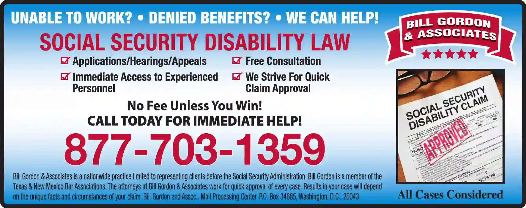 Attorneys print ad for Bill Gordon & Associates